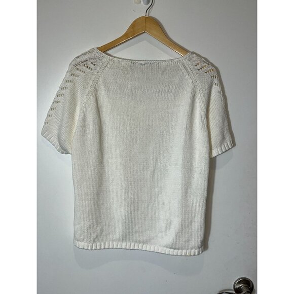 Lafayette 148 White Knit Short Sleeve Top Eyelet Detail Scoop Neck  Size 3x - Picture 4 of 7